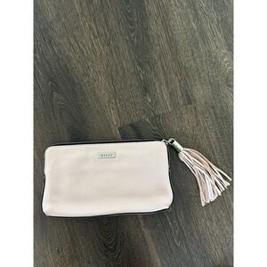 MILLY Pink Leather Zip Clutch Wrist Bag Purse Leather Tassel Gold Preppy MINT